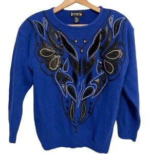 Le Chois Vintage 80’s Women’s Small Silk/Angora/Wool Blend Sequin Beaded Sweater